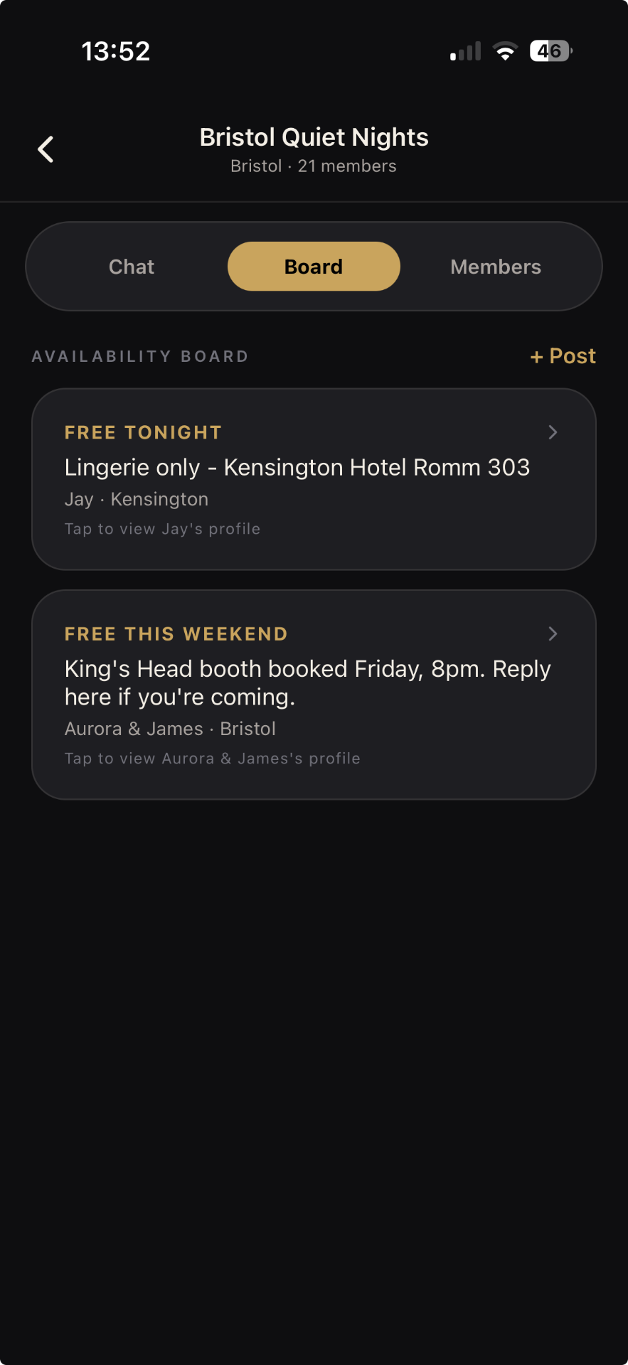 Velvet circle availability board